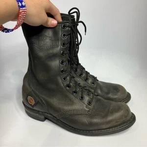 Vintage Harley Davidson dark gray leather motorcycle boots women’s size 9 - Picture 1 of 18