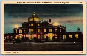 Vtg Louisville Kentucky KY Bowman Field Administration Building Night Postcard - Picture 1 of 2