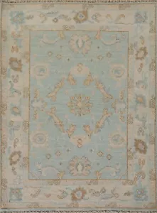 Alfombra azul claro/marfil tinte vegetal anudada a mano oushak acento turco 3'x4' nueva - Imagen 1 de 12