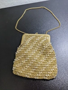 Vintage Magid Gold Beaded Evening Bag wtih gold chain strap. Made in Italy. - Picture 1 of 3