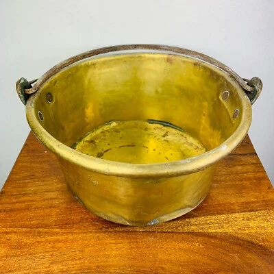 Ancien chaudron en cuivre déco cuisine, Pot marmite époque XIXe 28cm - Photo 1/4