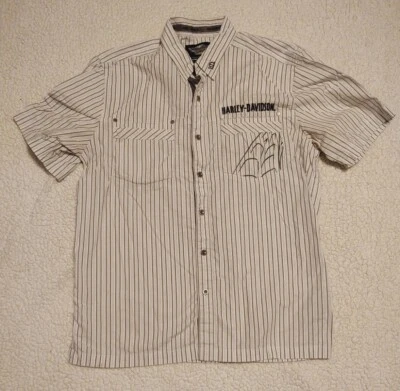 Harley Davidson Mens Short Sleeve shirt striped Size Large white gray tan - Изображение 1 из 4