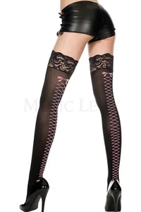 Women's, Silicone Lace Top With Faux Lace Up And Bow Backseam. Thigh High 4242 - Picture 1 of 1