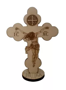 Beautiful Laser Engraved Orthodox Wooden Standing Cross - Picture 1 of 2