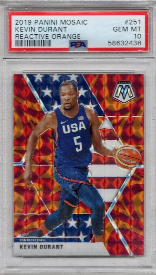 2019 PANINI MOSAIC REACTIVE ORANGE PRIZM KEVIN DURANT USA #251 PSA 10 GEM MINT - Image 1 of 1