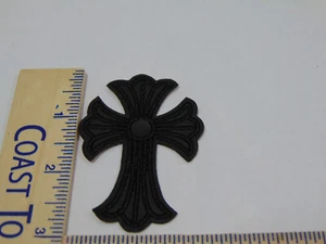 Cross Iron-on/Sew-on Embroidered Patch 2” Black on Black - Picture 1 of 3