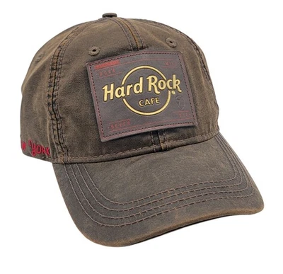 Hard Rock Cafe New York Oil Rubbed Leather Patch Relaxed-Fit OSFM Hat Cap NEW  - Image 1 of 4