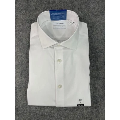 Calvin Klein Mens Infinite Wrinkle Free Slim Tall Dress Shirt White 16½ 36/37 - Image 1 of 4