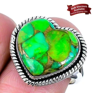 Kupfer Grün Türkis Herz Stein Statement Frau Ring Gr. 7 925 Massiv Silber - Bild 1 von 7