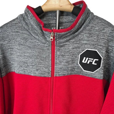 UFC Men's Logo Long Sleeve Full Zip Jacket Sweatshirt Gray Red Size XXL Foto 1 de 4