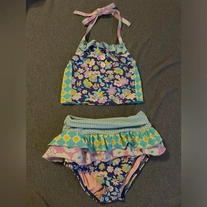 Wild Flowers Floral Two Piece Boutique Halter Bikini Swimsuit Toddler Girl 4 - Picture 1 of 3
