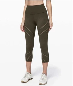 Lululemon Wunder Under High Rise Crop 21" Malla Verde Oliva Mujer 4 COMO NUEVO - Imagen 1 de 8