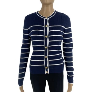 Cárdigan suéter jersey a rayas bretonas acanaladas azul marino GANT para mujer talla XS - Imagen 1 de 12