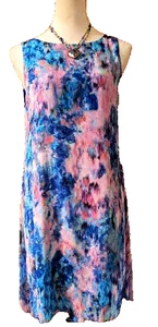 Rebecca Taylor 100 % Seide blau Blumen Plissee Rücken ärmelloses Kleid Damen-4 - Bild 1 von 6