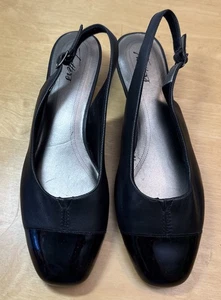 Trotters Black Leather Patent Leather Cap Toe Dea Sling Back Size 10M - Picture 1 of 11