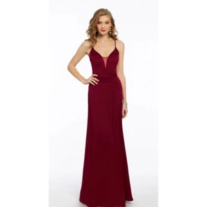 Camille La Vie Kleid festliches Kleid 6 rot cranberry rot Ausschnitt Krepp Brautjungfer Abschlussball - Bild 1 von 10