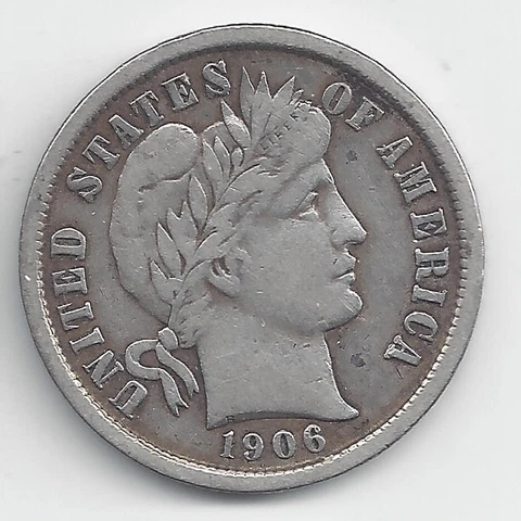 1906 Liberty Head Barber Dime VF Lot 551 Cover