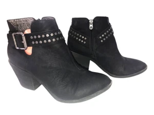 RARE Blowfish Ankle Booties Zip Strap 3" Heels Studs Black Vegan Sz 11 #d - Picture 1 of 8