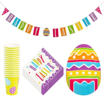 Juego de platos, servilletas, tazas y guirnaldas de papel para fiesta de Pascua en forma (sirve 16) - B Foto 1 de 4