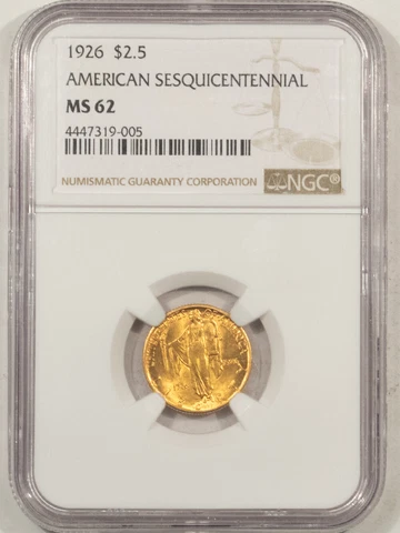 1926 $2.50 AMERICAN SESQUICENTENNIAL GOLD COMMEMORATIVE - NGC MS-62 Cover