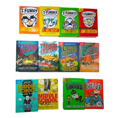 James Patterson Book Lot Middle School Treasure Hunters I Funny Robot Series HC - Image 1 of 4