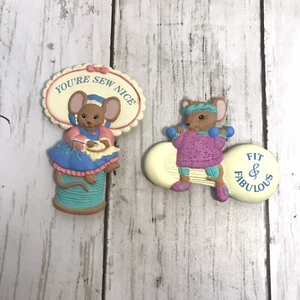 You're Sew Nice & Fit and Fabulous Mouse Vintage Magnets Set Of 2 - Picture 1 of 7
