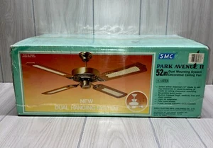 Vintage SMC 52” Park Avenue II Dual Mounting Antique Brass/Wood Ceiling Fan/New - Picture 1 of 11