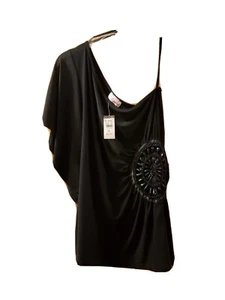 Body Central Lippenstift One Shoulder Stretch Top Pullover Damen L schwarz neu mit Etikett - Bild 1 von 5