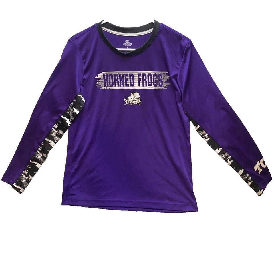 TCU Horned Frogs Shirt Youth Large Purple Colosseum Pullover Football Gear Boys - Image 1 of 4