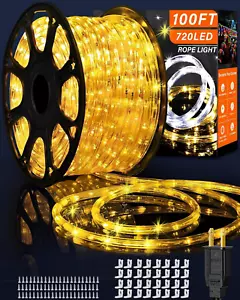 Rope Lights Outdoor Waterproof Christmas 100ft 720 LED, Flexible Connectable Tub - Picture 1 of 12
