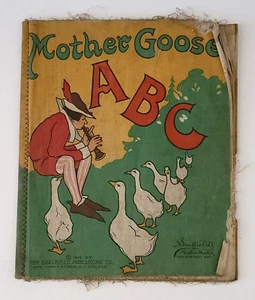 Antique 1916 Mother Goose Children Book Learning ABC Muslin Linen Cloth RARE - Picture 1 of 9