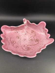 Vtg Murano Hand Blown Oyster Shell Bowl Pink Copper Swirl Encased White 11.5” - Picture 1 of 15
