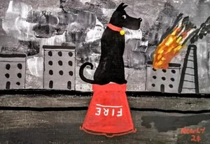 Pintura al óleo impresionista original lowry dog the best view l s ruidosa 5x7 - Imagen 1 de 3