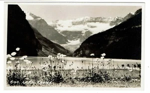 Lake Louise 640 view from Canadian pacific railroad tracks RPPC PC35 postcard - Picture 1 of 2