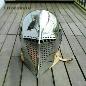 Medieval 18Ga Steel Bascinet Helmet Knight Warrior Buhurt Sca Larp Reenactment  - Picture 1 of 5