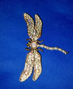 JOAN RIVERS CRYSTAL CRITTERS ART DECO RHINESTONE DRAGONFLY BROOCH MUST SEE - Picture 1 of 6