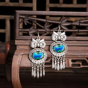 Bohemian Embroidery Earrings Ethnic Retro Fringe Hook Dangle Drop Handmade BOHO - Picture 1 of 13