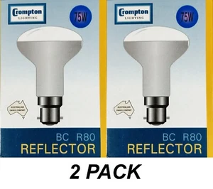2 x 75W Incandescent R80 Reflector Light Globes Bulbs B22 Bayonet BC Crompton - Picture 1 of 4