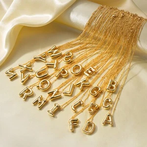 Bubble Letter Necklace Gold Plated With Bead Chain Dainty Jewelry Gift For Women - Picture 1 of 99