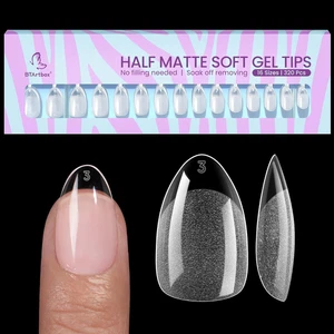 Btartbox Short Almond Nail Tips - 320Pcs Pre-Shape Half Matte Soft Gel Tips, Cle - Picture 1 of 12