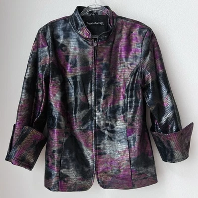 Jaqueta de couro Pamela McCoy mancha de óleo pele de cobra iridescente escala de sereia holográfica - Imagem 1 de 4