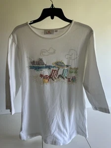 Quacker Factory Women's White Beaded Summer T-shirt Size XL - Picture 1 of 6