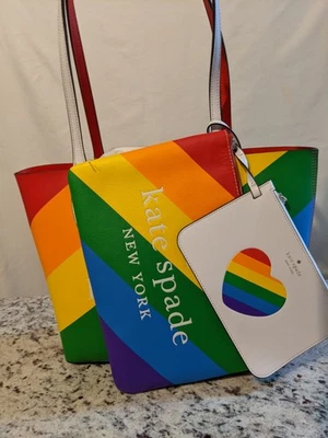 Kate Spade Rainbow Reversible Large Tote & Zip Pouch Clutch & Wristlet Rare Set - Image 1 of 4