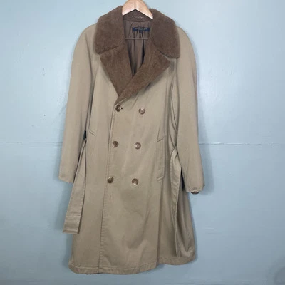 Gabardina vintage Brook Brothers talla 44L ribete de piel beige mezcla de algodón forrada Foto 1 de 4
