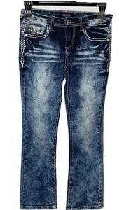 Squeeze Girls Blue Jeans Faded Bling Bling Zip Button Thick Stitching Sz 10 - Picture 1 of 6