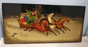 Laca rusa Fedoskino Troika Hans pintada firmada fechada placa 13" x 6,5" x 2 - Imagen 1 de 10