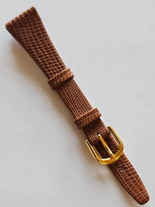 16mm - Tan Lizard Style / Smooth Leather Watch Band - ( Gold Buckle ) - Picture 1 of 3