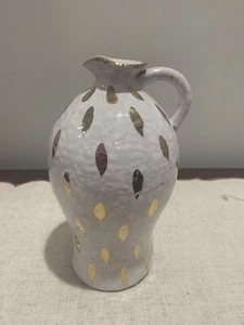 Made In Italy Ceramic White And Gold Teardrop Pottery Pitcher - Picture 1 of 12