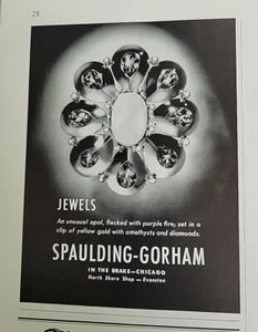 1941 Spaulding-Gorham opal Purple Fire Pin Broach Vintage Jewelry Ad - Picture 1 of 1