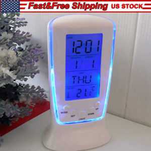 LED Digital Alarm Clock With Blue Backlight Electronic Calendar Thermometer Gift